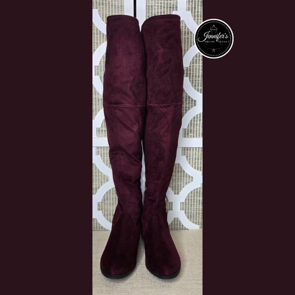 Unisa Women's Dark Red Unadivan Over the Knee Faux Suede Boots Size 8M - Picture 2 of 13